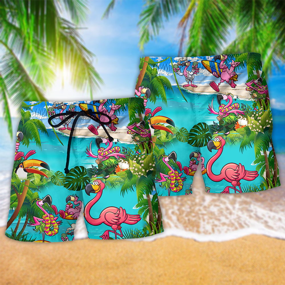 Flamingo Chill Tropical Beach Shorts Pattern Detail For Warm Weather Comfort And Weekend Casual Style