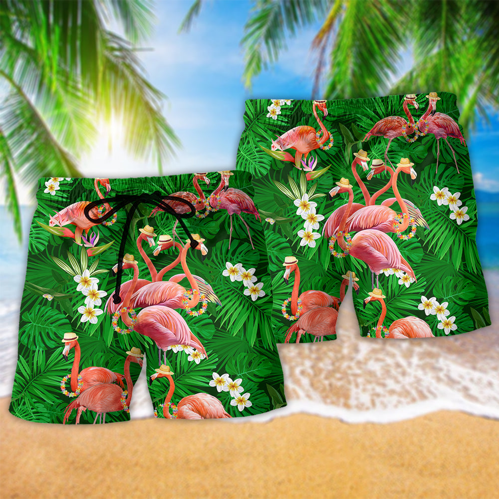 Tall Flamingo Beach Shorts Pattern Detail For Weekend Travel And Laid Back Daily Wear