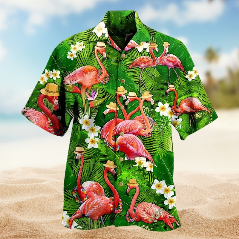 Flamingo Stand Tall Fabulous Hawaiian Shirt For Tropical Holidays, Outdoor Gatherings, And Everyday Comfort