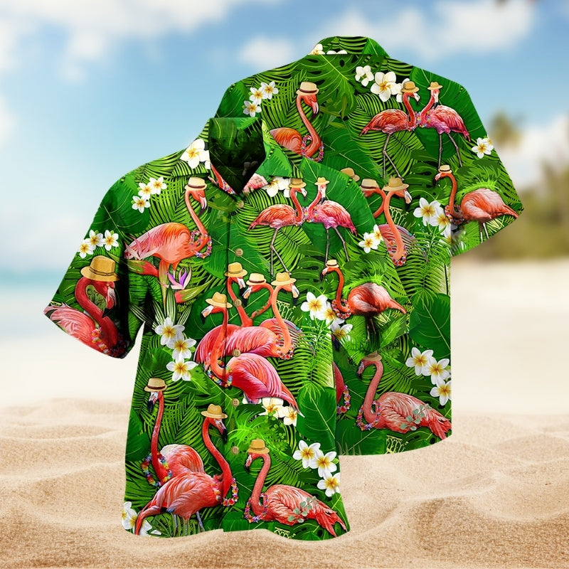 Flamingo Stand Tall Fabulous Hawaiian Shirt For Tropical Holidays, Outdoor Gatherings, And Everyday Comfort