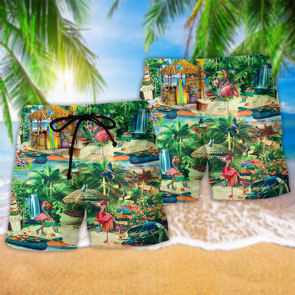Flamingo Aloha Hi Summer Beach Shorts Pattern Detail For Leisure Travel And Comfortable Daily Wear