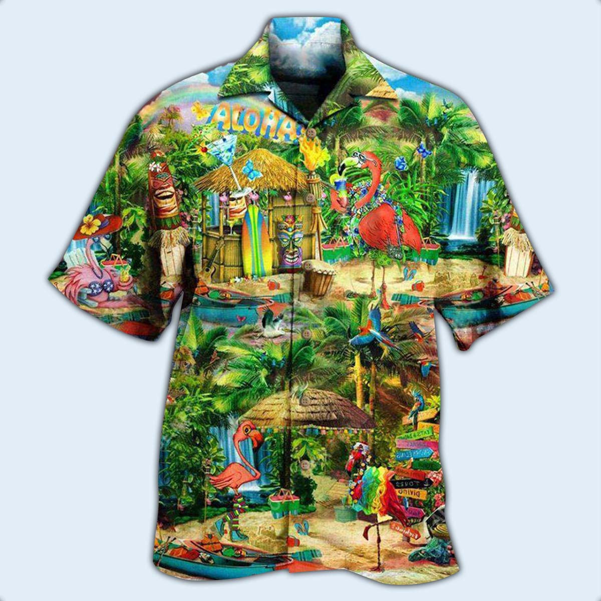 Flamingo Stay Aloha Hi Hawaiian Shirt Design Detail For Beach Days And Holiday Travel