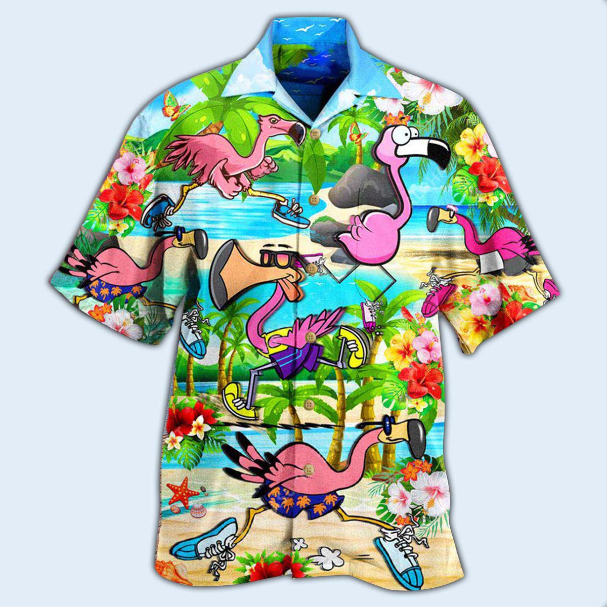 Flamingo Running Flamingoes Hawaiian Shirt For Summer Events And Casual Outdoor Wear