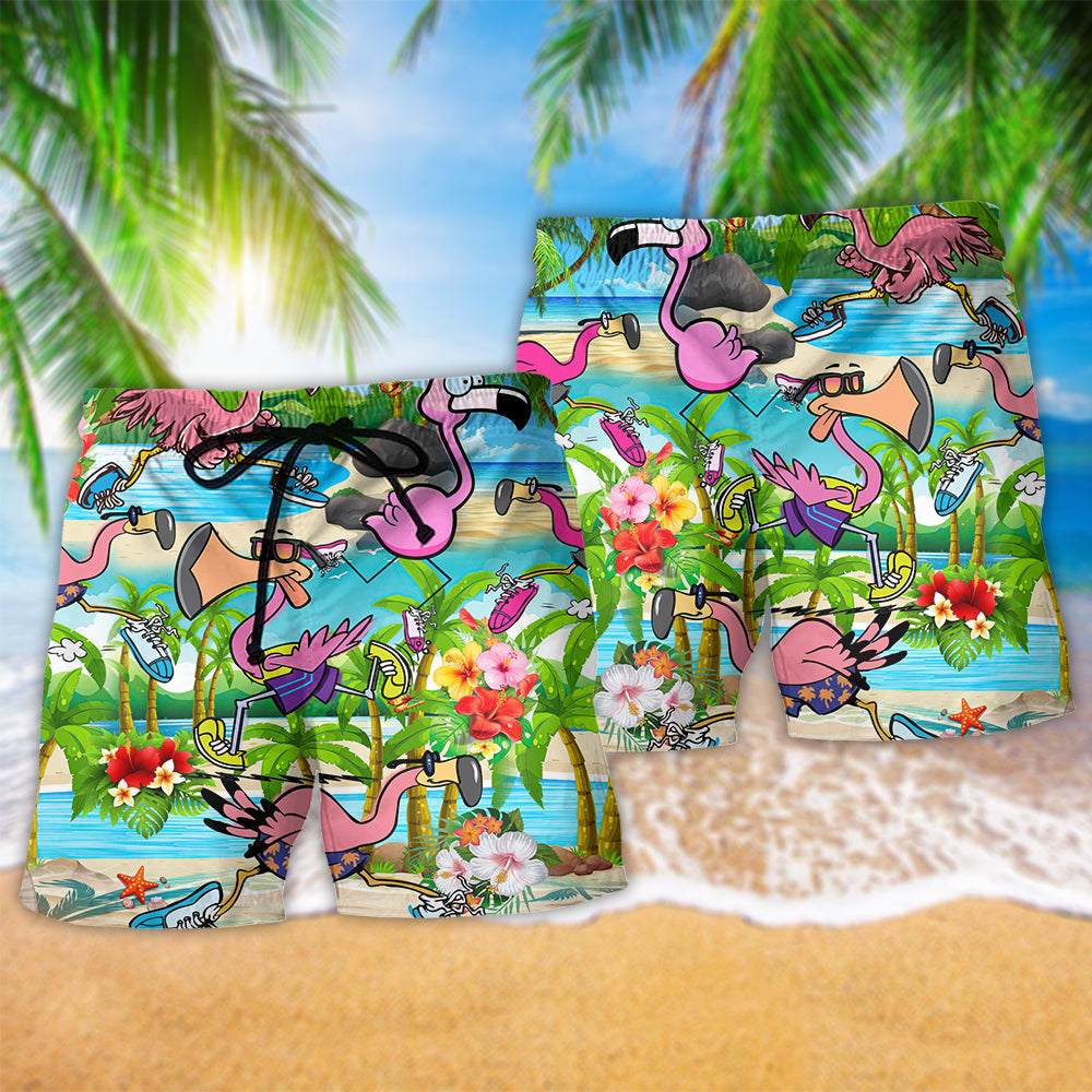 Flamingo The Running Flamingoes So Beautiful Beach Shorts For Seaside Summer Adventures
