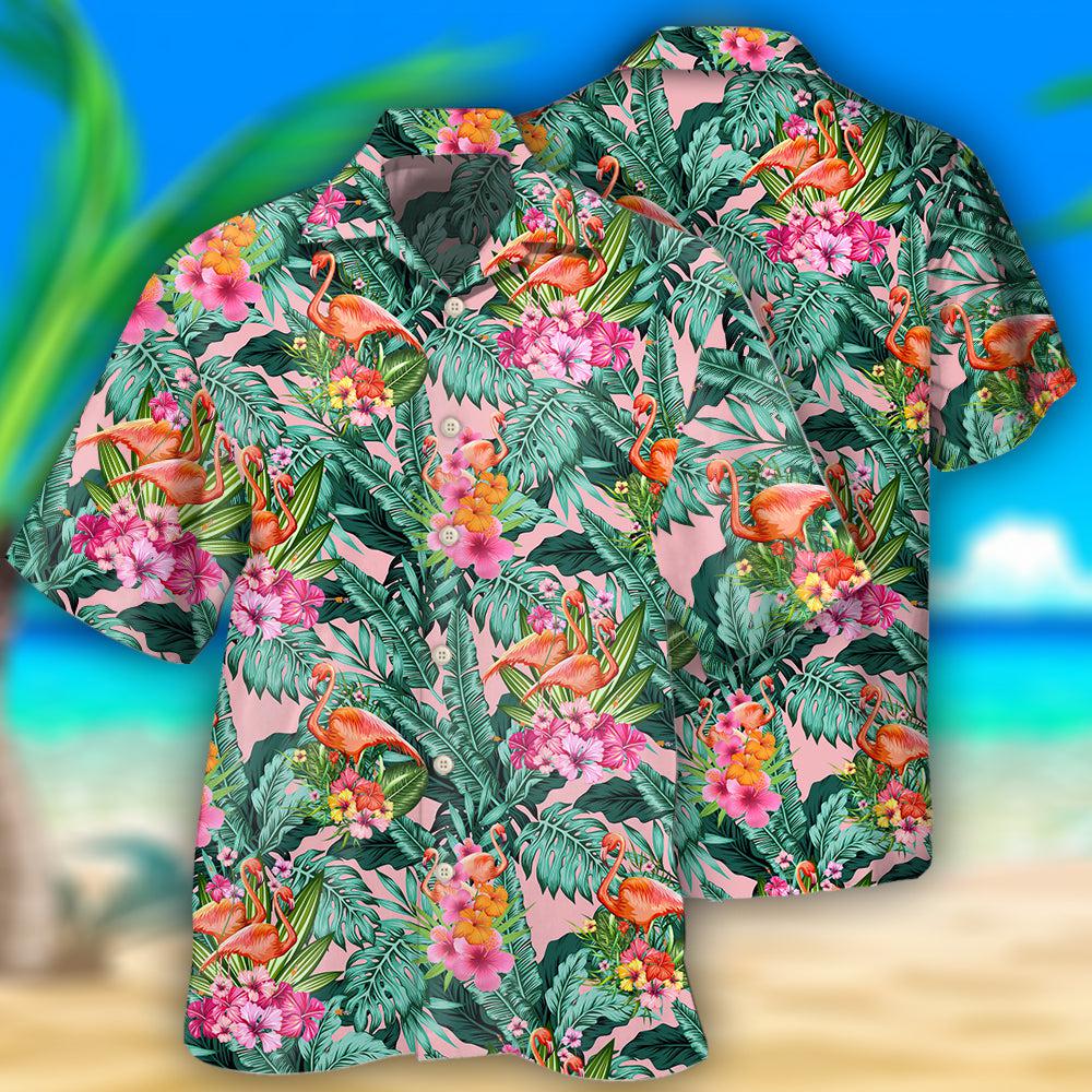 Colorful Tropical Flamingo Leaf Hawaiian Shirt Artwork View For Coastal Escapes And Resort Style