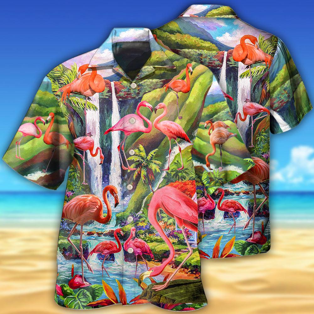Flamingo Beautiful Landscape Hawaiian Shirt Pattern Detail For Summer Holidays And Outdoor Fun