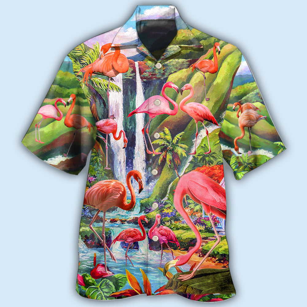Flamingo Beautiful Landscape Hawaiian Shirt Pattern Detail For Summer Holidays And Outdoor Fun