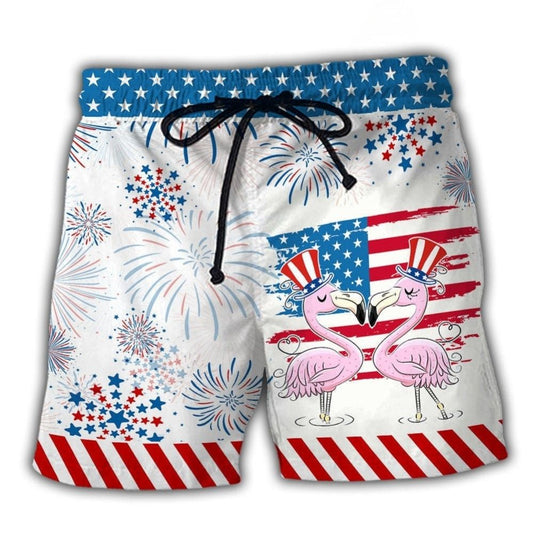 Flamingo USA Independence Day Star Beach Shorts For Beach Trips And Relaxed Vacation Styling
