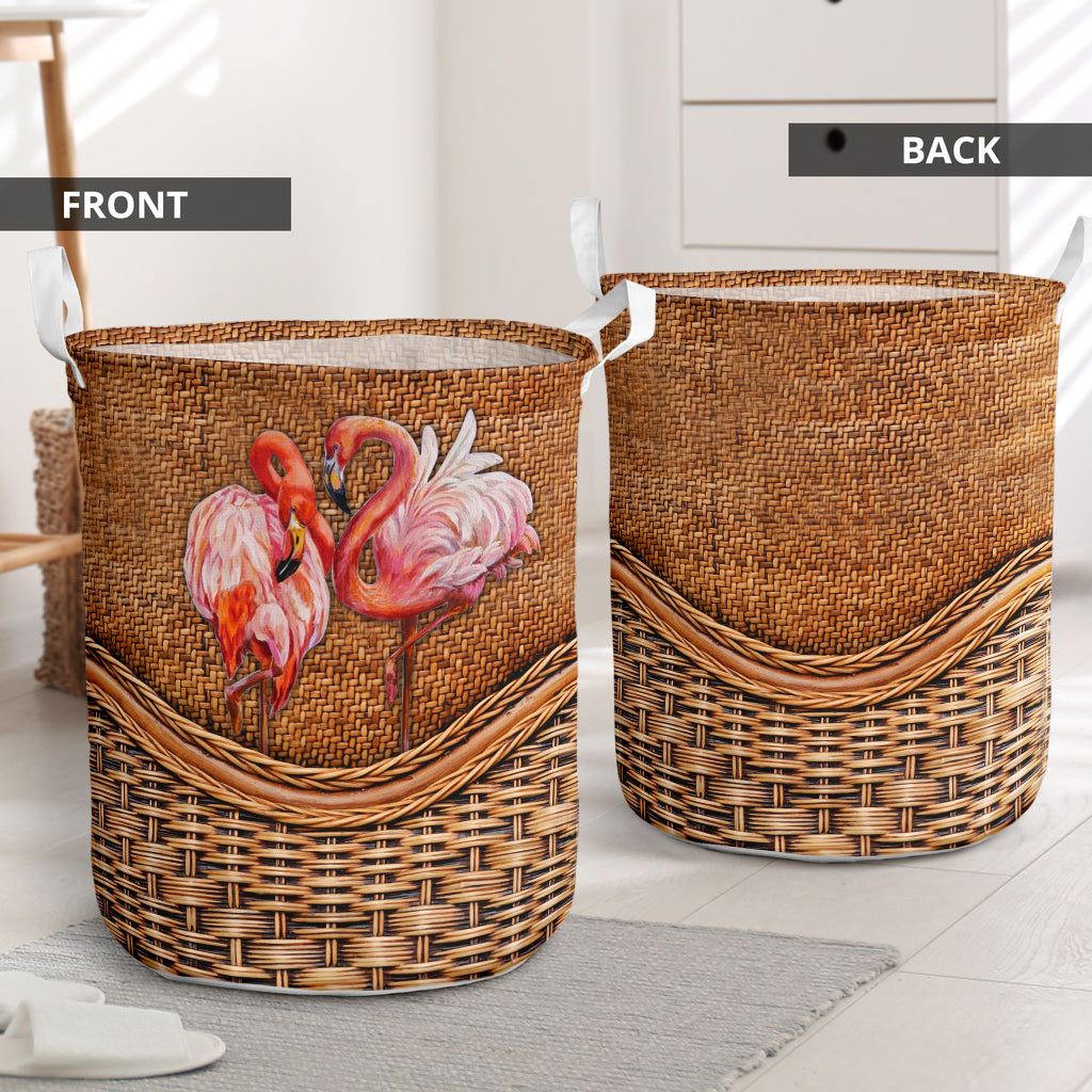 Flamingo Rattan Texture Laundry Basket For Room Home Organizer
