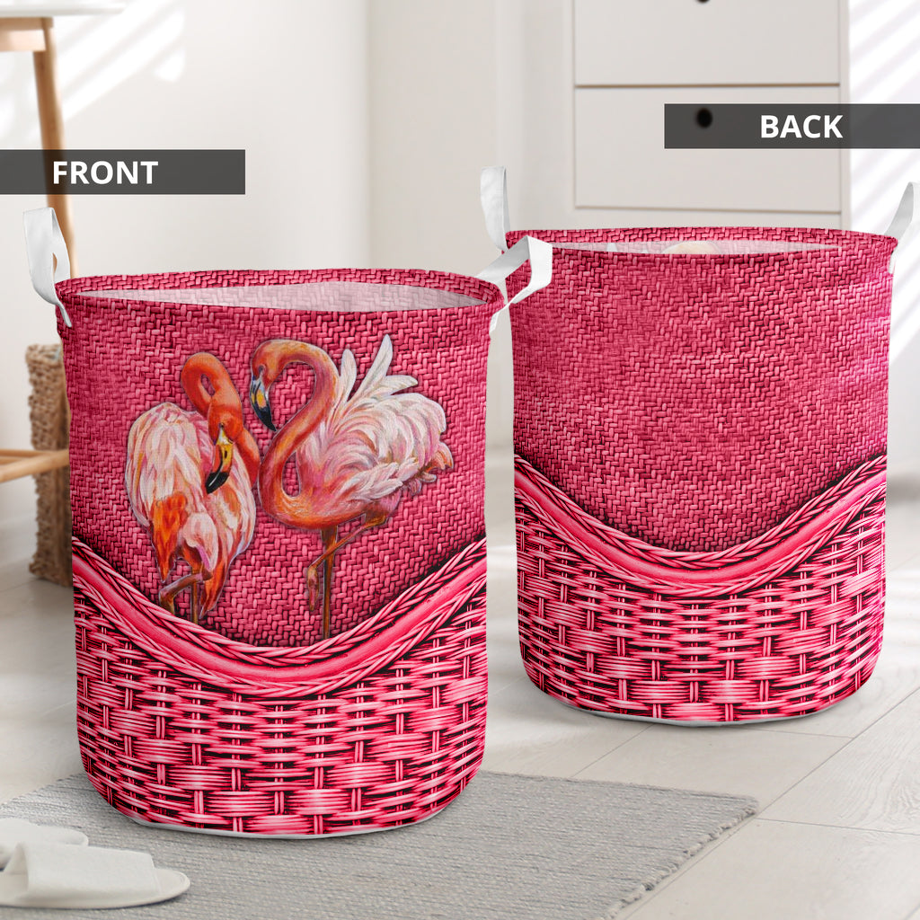 Flamingo Rattan Texture Lover Laundry Basket For Room Home Organizer
