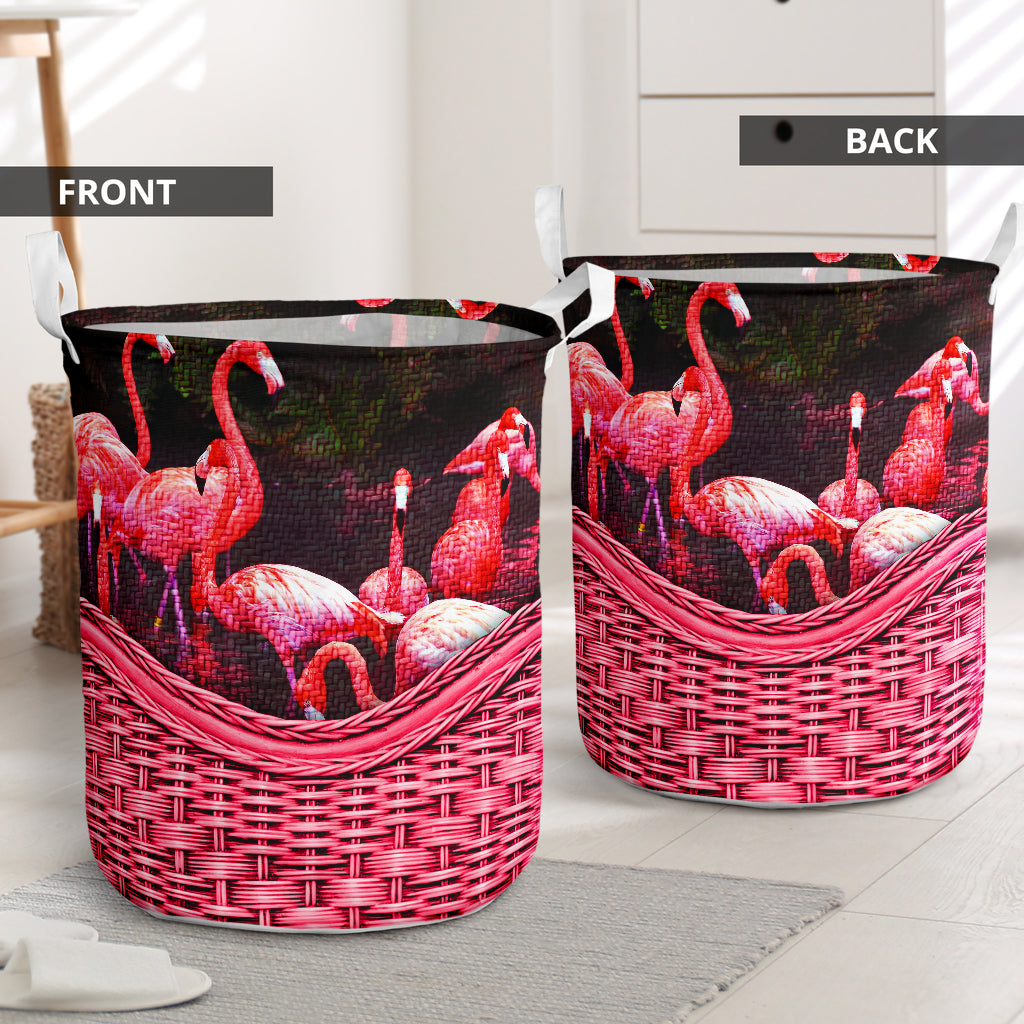 Small Size Flamingo Rattan Texture Style Laundry Basket For Room Home Organizer