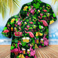 Vintage Irish Flamingo Beer Party Hawaiian Shirt Artwork Detail For Tropical Trips And Casual Outings