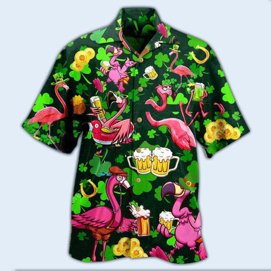 Vintage Irish Flamingo Beer Party Hawaiian Shirt Pattern View For Lightweight Everyday Style