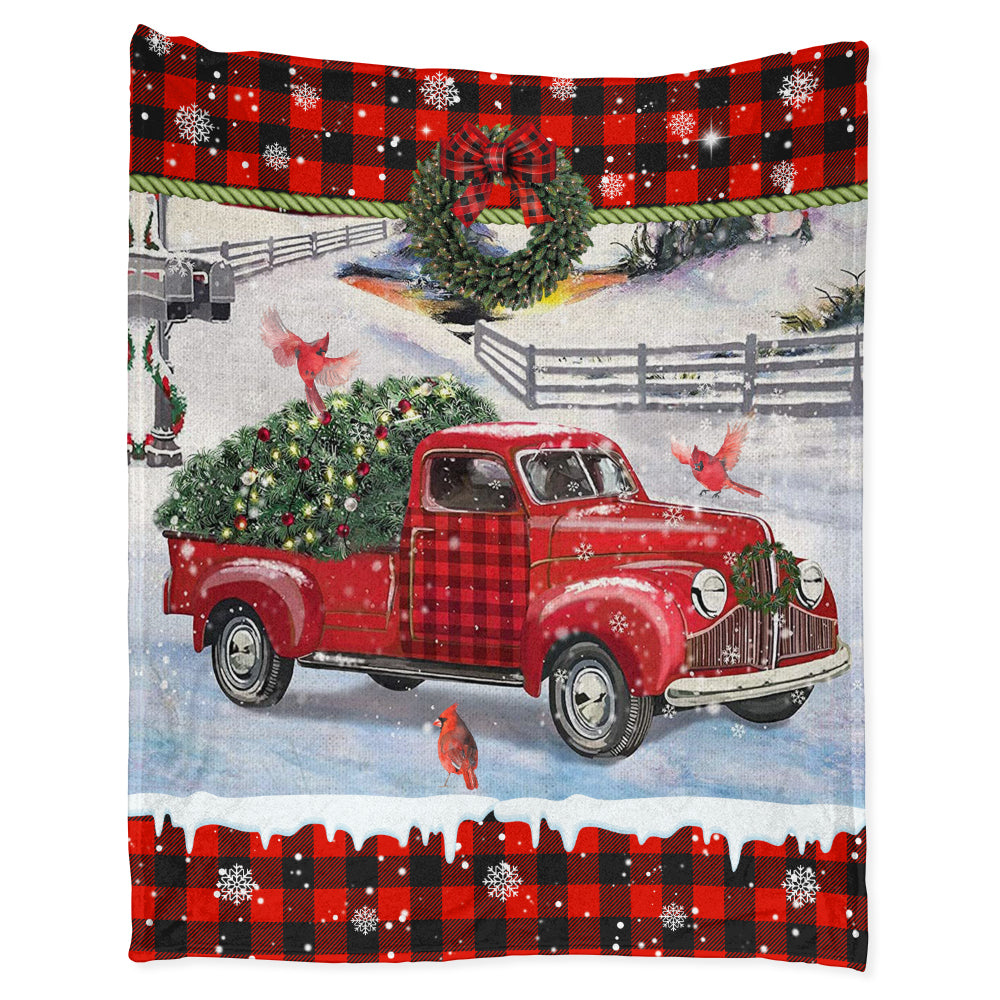 Cardinal Tartan Red Truck Snowy Day Flannel Blanket For Cozy Bedroom Sofa Decor