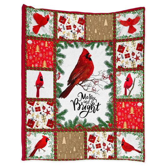 Cardinal Merry And Bright Christmas Vibes Flannel Blanket For Cozy Bedroom Sofa Decor