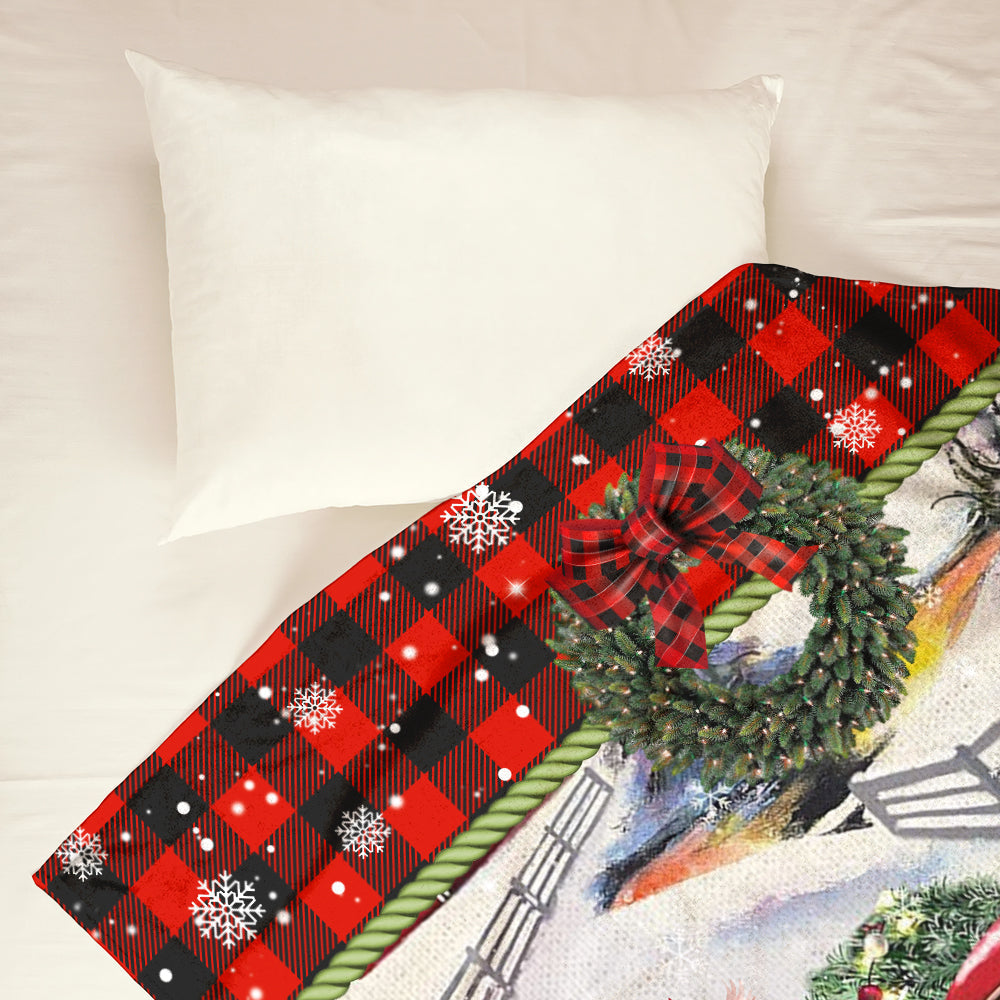 Cardinal Tartan Red Truck Snowy Day Flannel Blanket For Cozy Bedroom Sofa Decor
