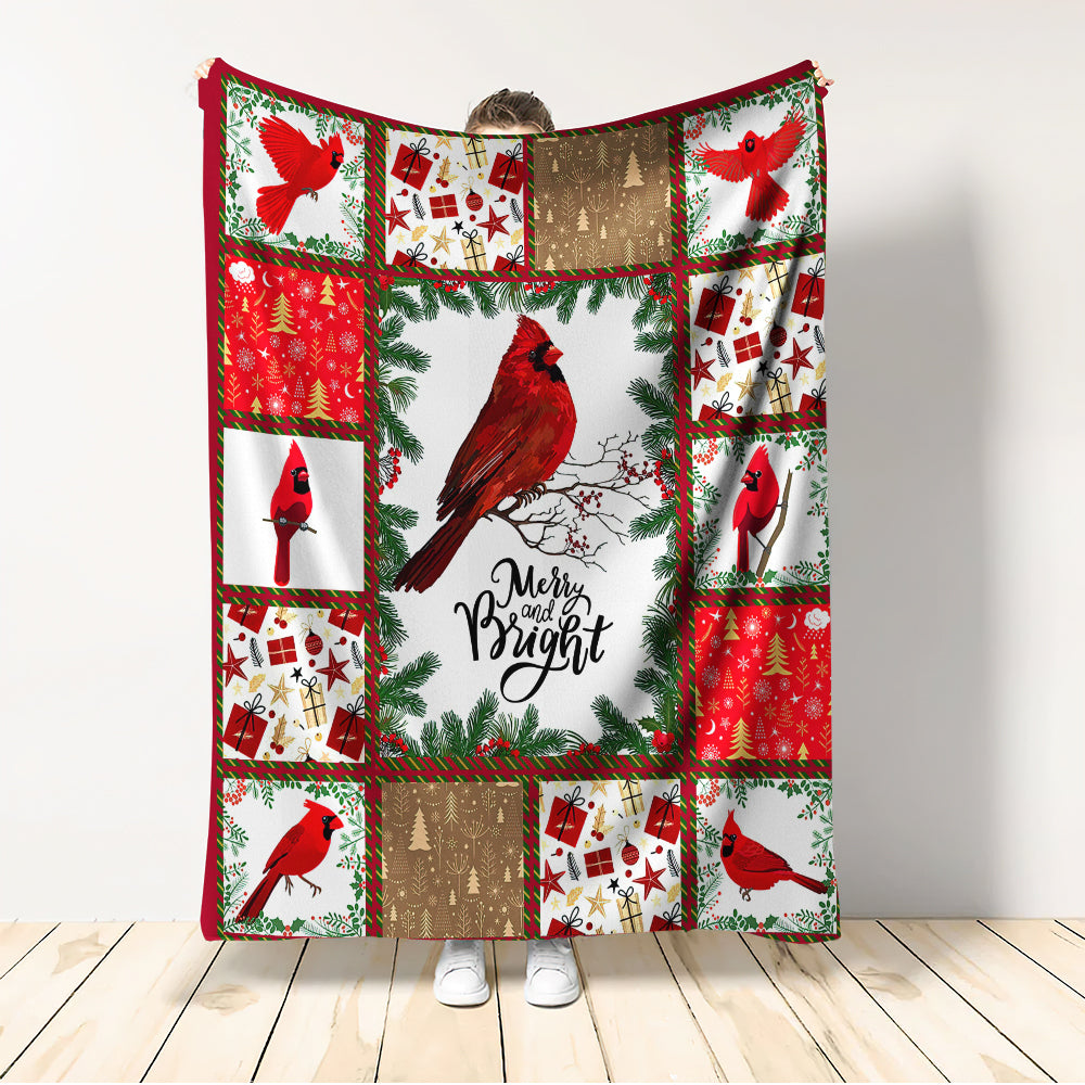 Cardinal Merry And Bright Christmas Vibes Flannel Blanket For Cozy Bedroom Sofa Decor