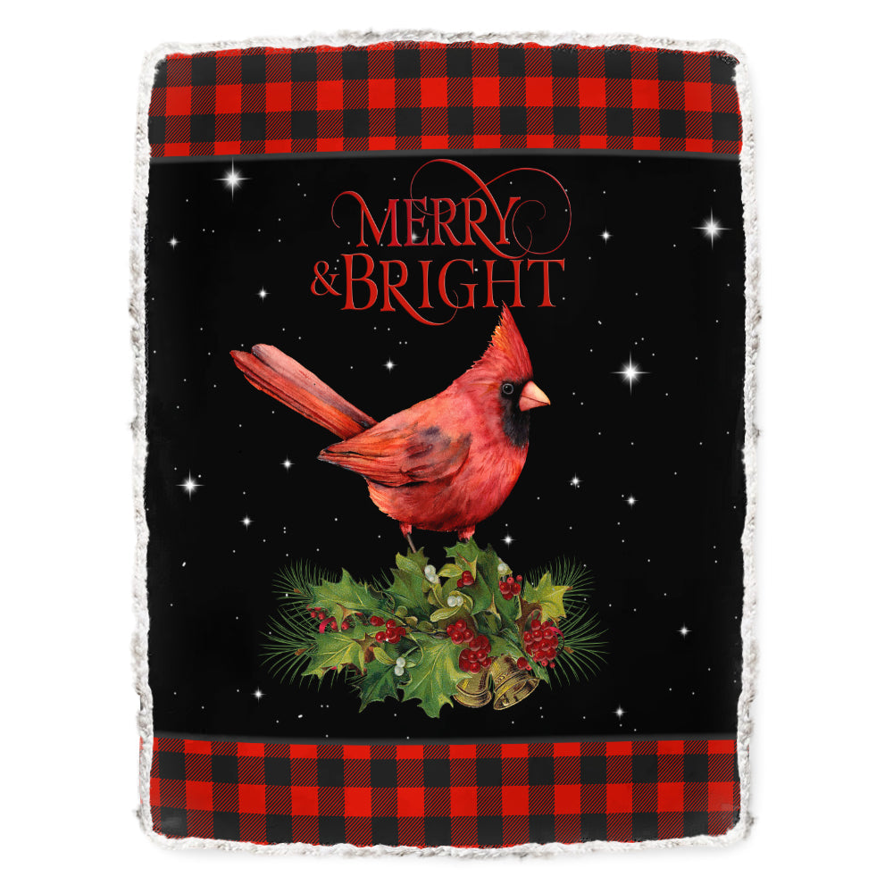 Cardinal Tartan Christmas Merry And Bright Flannel Blanket For Cozy Bedroom Sofa Decor