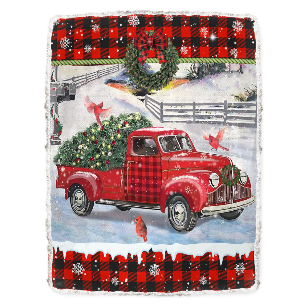 Cardinal Tartan Red Truck Snowy Day Flannel Blanket For Cozy Bedroom Sofa Decor