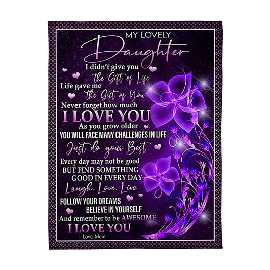 Floral I Love You Daughter Gift Flannel Blanket For Cozy Bedroom Sofa Decor