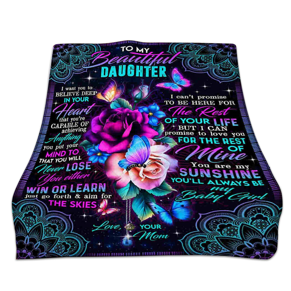 Flower Butterfly To My Beautiful Daughter Flannel Blanket For Cozy Bedroom Sofa Decor
