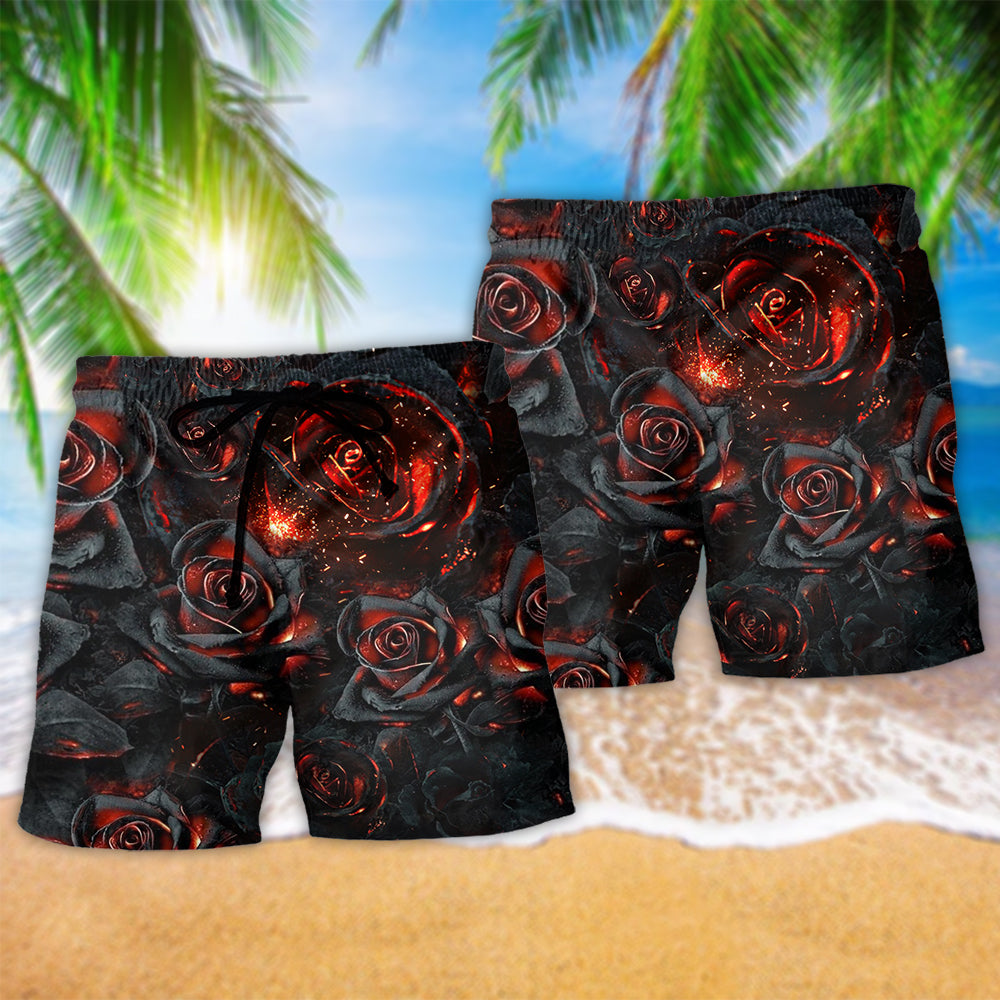 Flower Burning Rose Beach Shorts Pattern Detail For Outdoor Activities And Comfortable Daily Wear