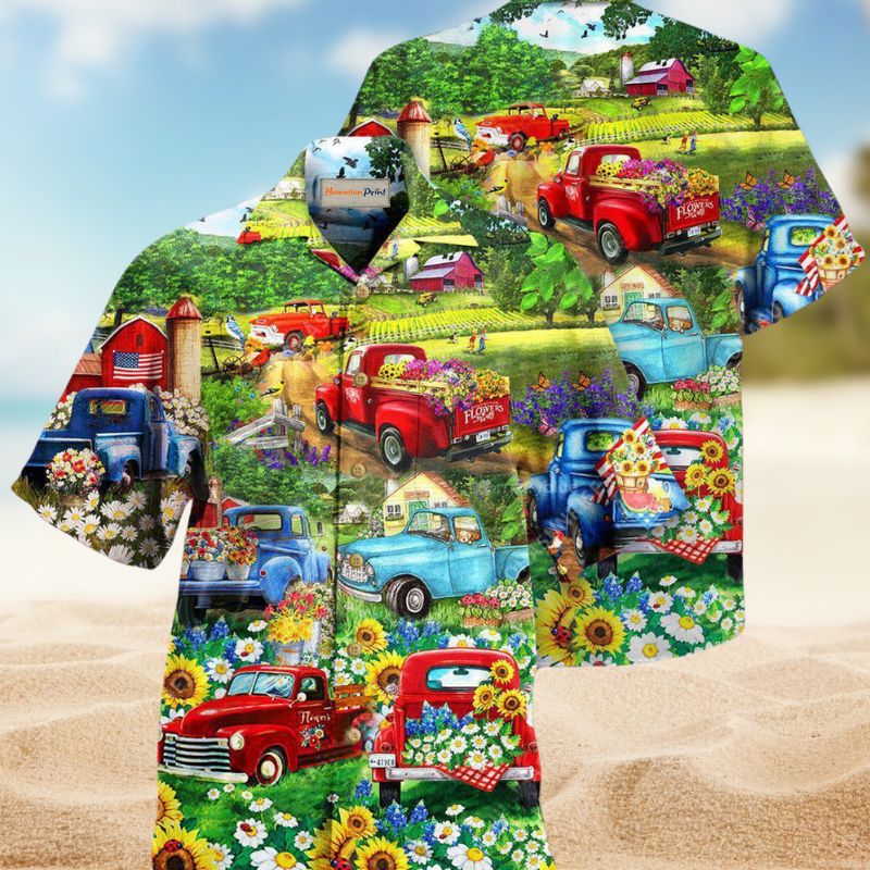 Flower Pickup Truck Hawaiian Shirt For Island Getaways Beach Parties And Comfortable Vacation Style