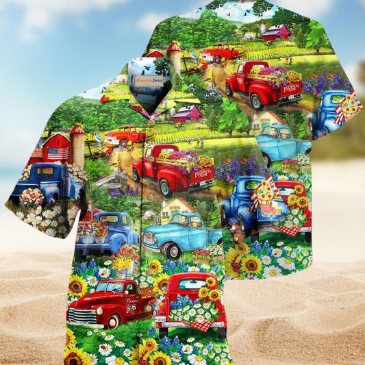 Flower Pickup Truck Hawaiian Shirt For Island Getaways Beach Parties And Comfortable Vacation Style