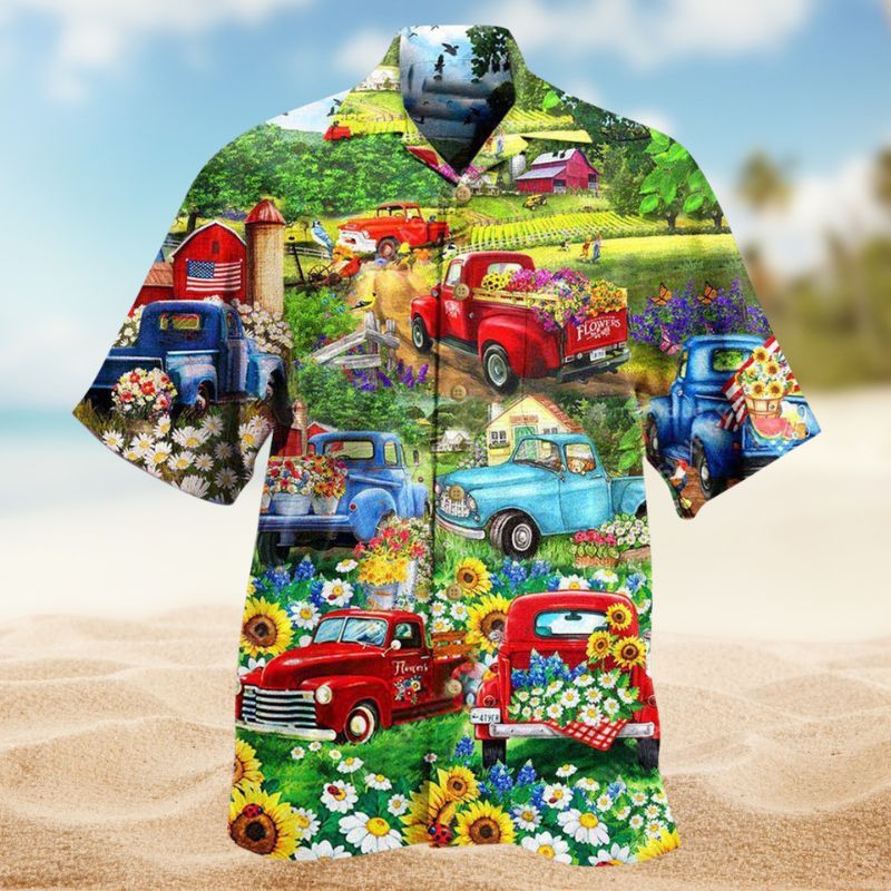 Flower Pickup Truck Hawaiian Shirt For Island Getaways Beach Parties And Comfortable Vacation Style