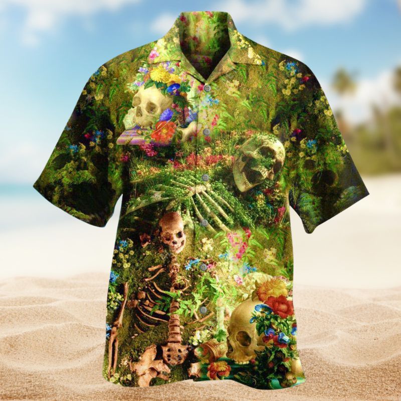 Flower Skeleton Skull Forever Hawaiian Shirt For Summer Vacation Beach Travel And Relaxed Casual Wear