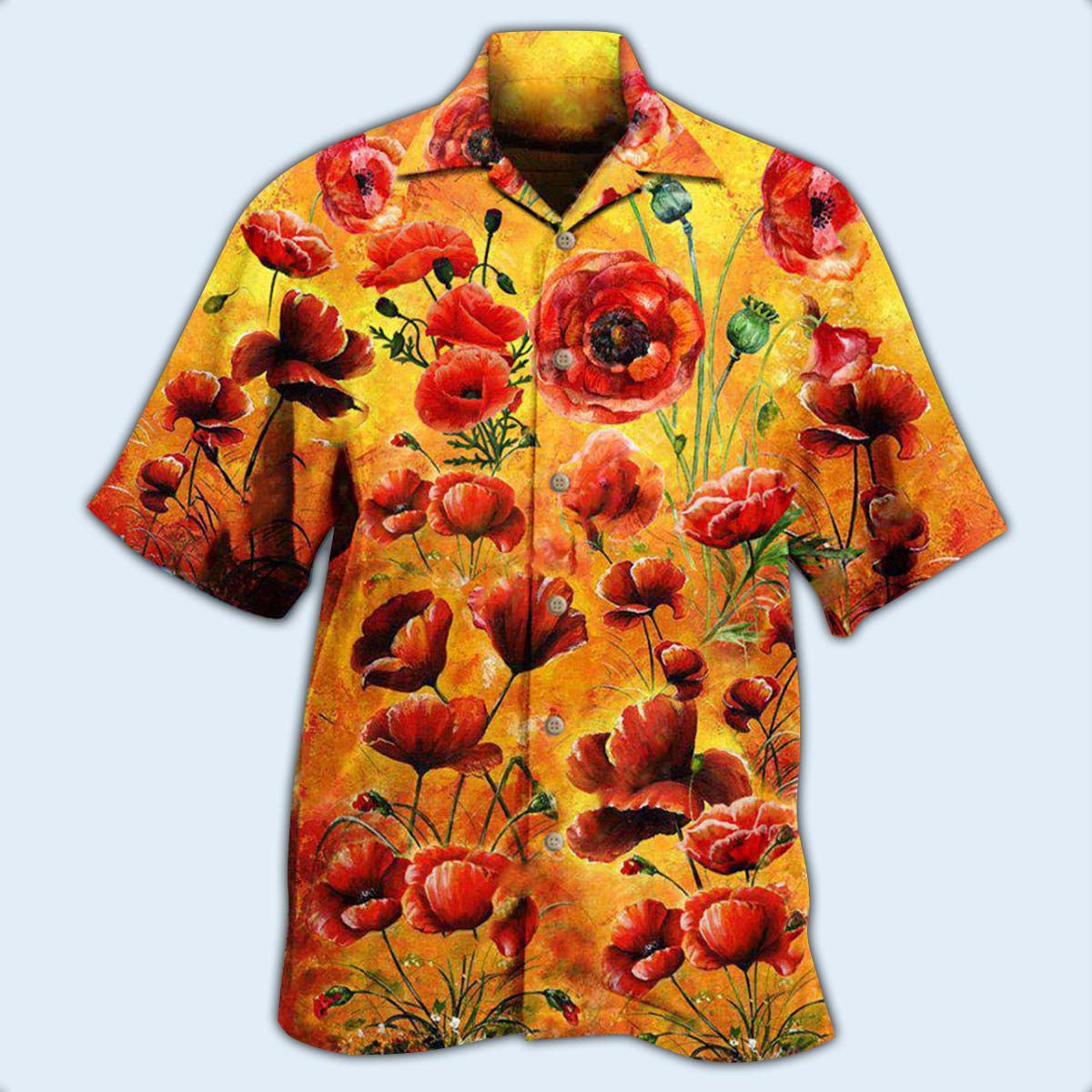 Floral Poppy Flower Hawaiian Shirt With All Over Print For Island Trips Summer Gatherings And Comfortable Daily Wear