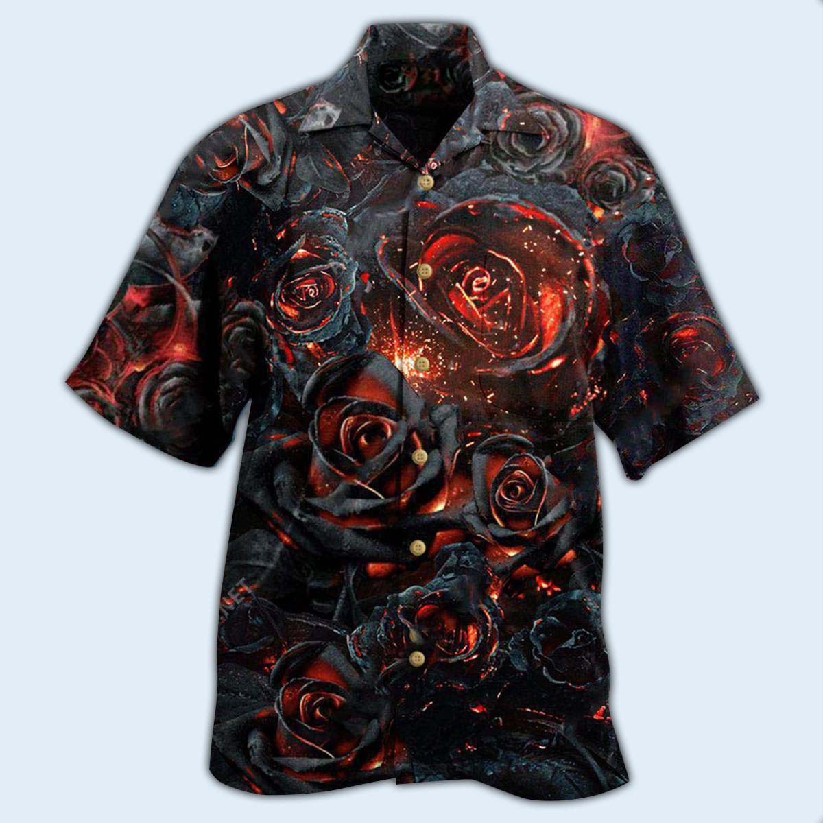 Floral Rose Burning Hawaiian Shirt For Warm Weather Adventures And Everyday Comfort