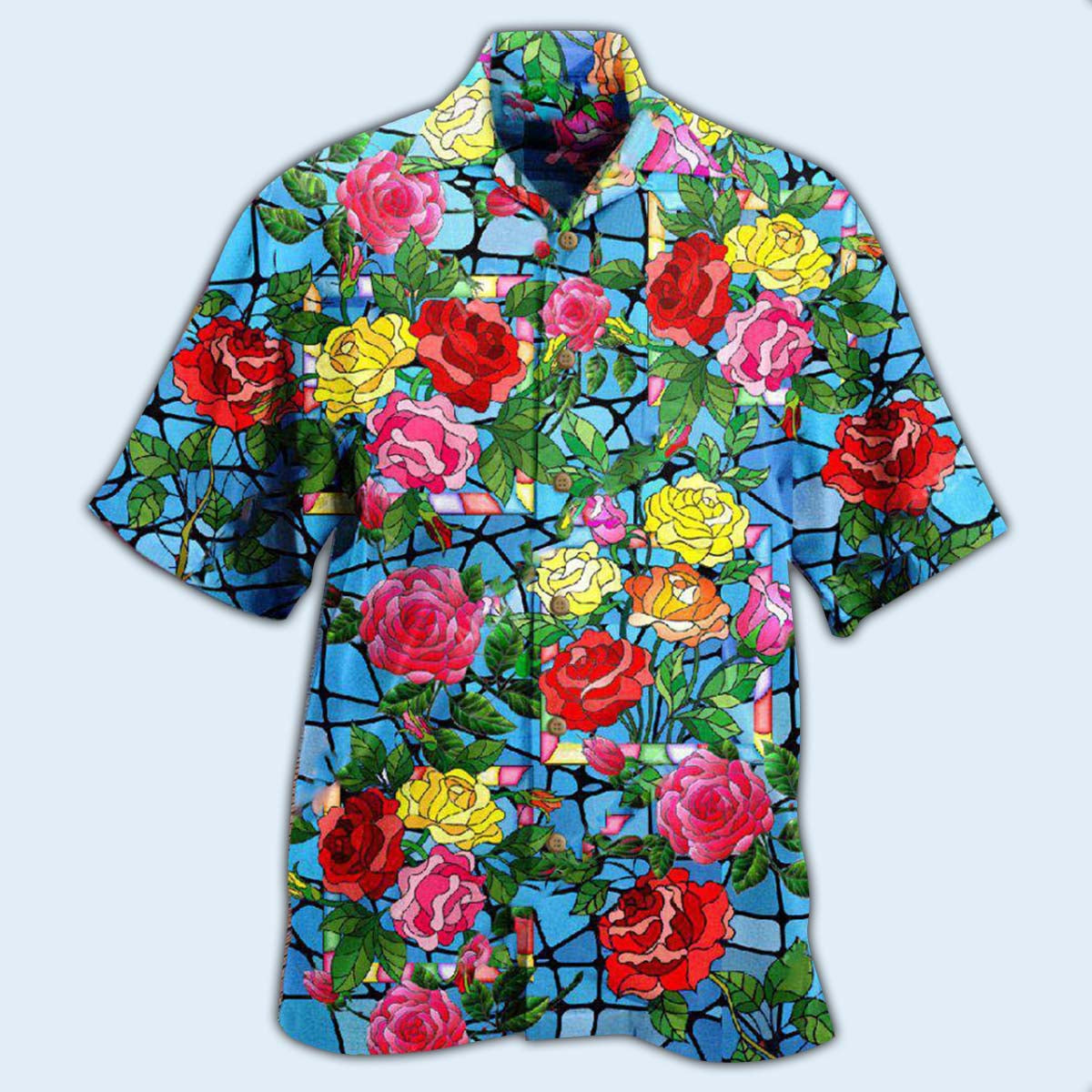 Rose Floral Hawaiian Shirt With All Over Print For Vacation Parties Beach Outings And Relaxed Daily Wear