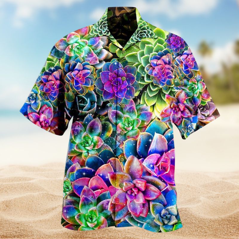 Floral Succulents Planttastic Hawaiian Shirt For Tropical Holidays, Outdoor Gatherings, And Everyday Comfort