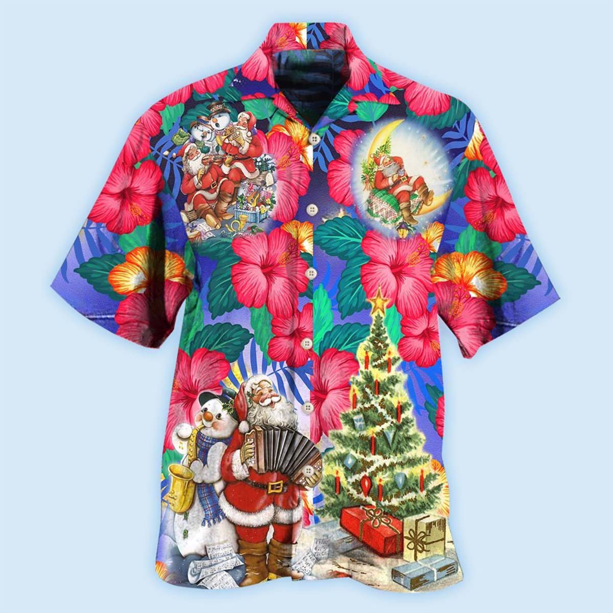 Tropical Floral Christmas Hawaiian Shirt With All Over Print For Beach Vacations Casual Parties And Warm Weather Style