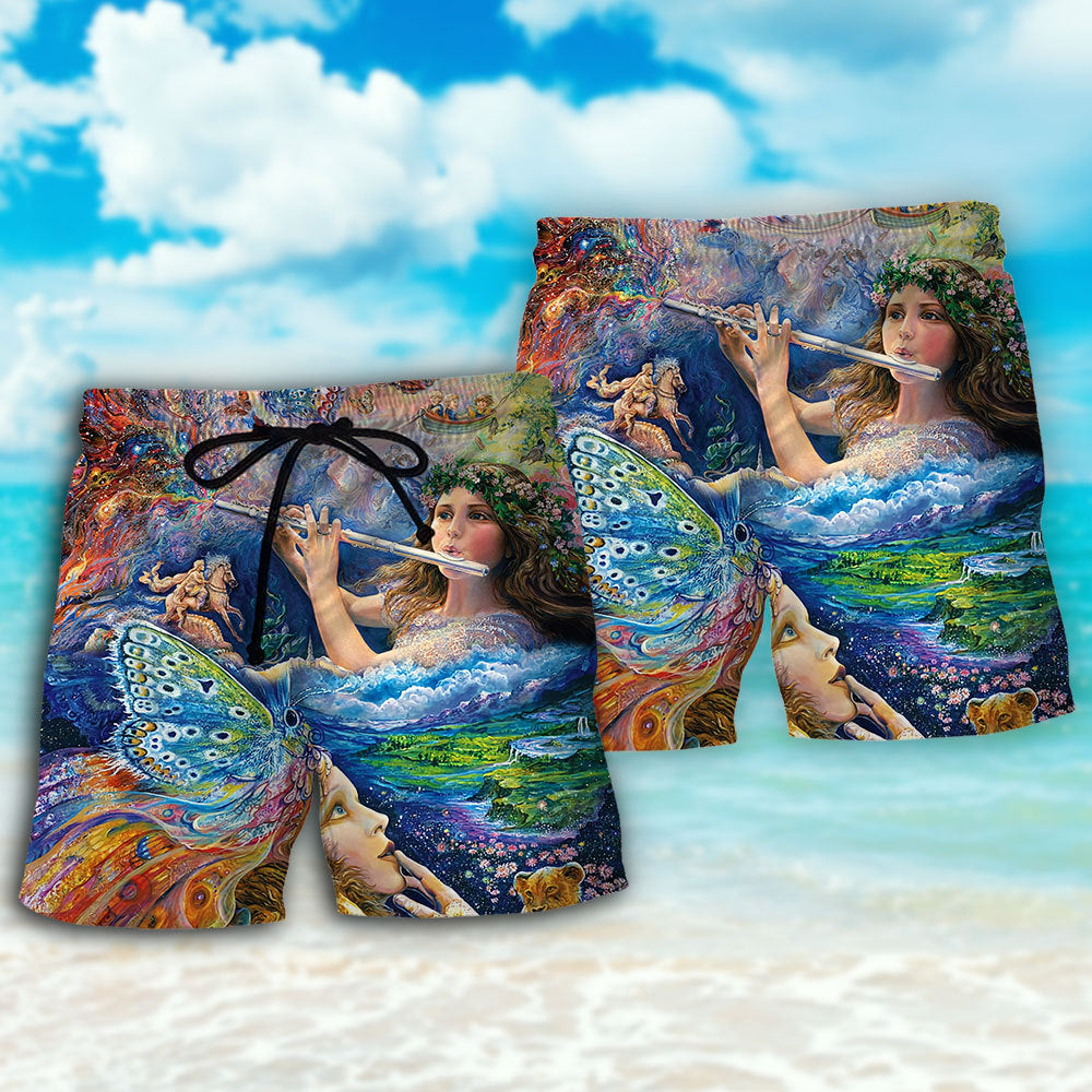 Flute Fantasy Music Dreamy Beach Shorts For Music Festival Travel And Summer Style
