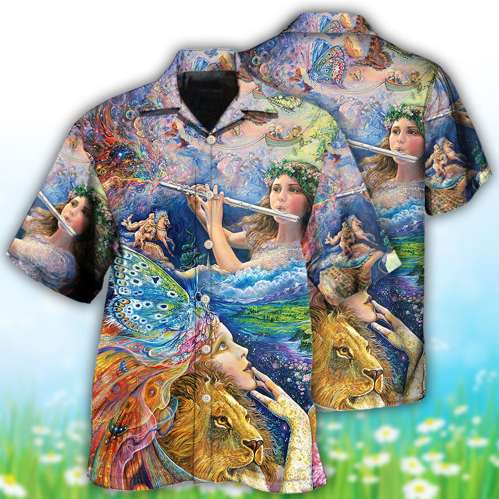 Fantasy Creative Flute Music Hawaiian Shirt For Resort Trips, Coastal Parties, And Warm Weather Style