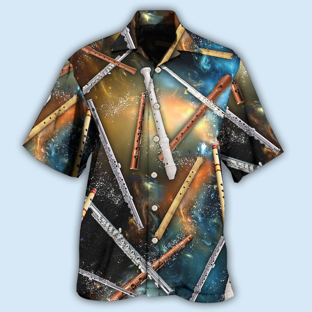 Galaxy Flute Hawaiian Shirt With Detailed Graphic For Island Holidays Summer Parties And Casual Outdoor Wear
