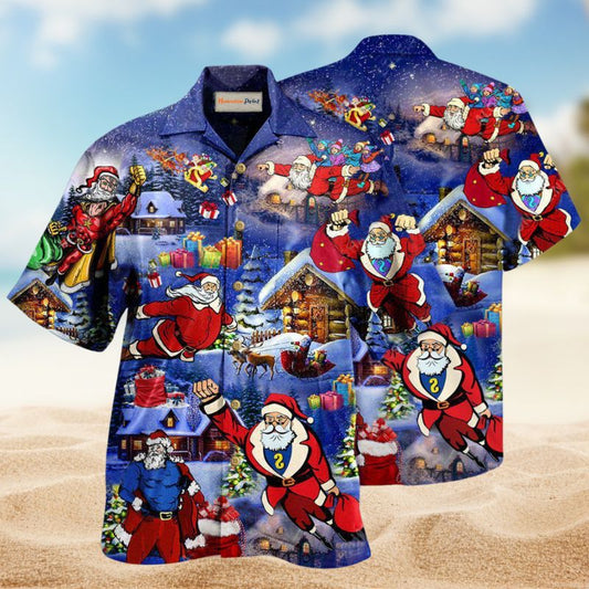 Flying Super Santa Hawaiian Shirt For Summer Gatherings Festive Travel And Comfortable Everyday Wear