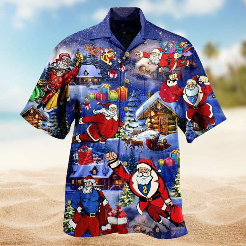 Flying Super Santa Hawaiian Shirt For Summer Gatherings Festive Travel And Comfortable Everyday Wear