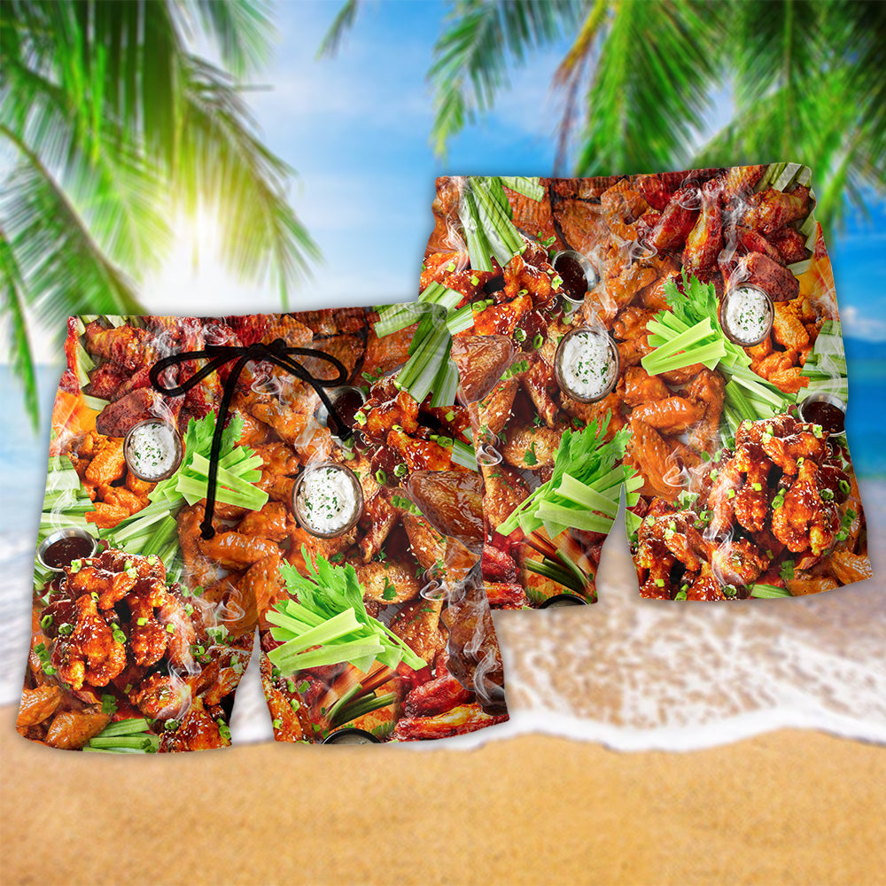 Chicken Wing Food Beach Shorts Pattern Detail For Cruise Vacations And Relaxed Holiday Style