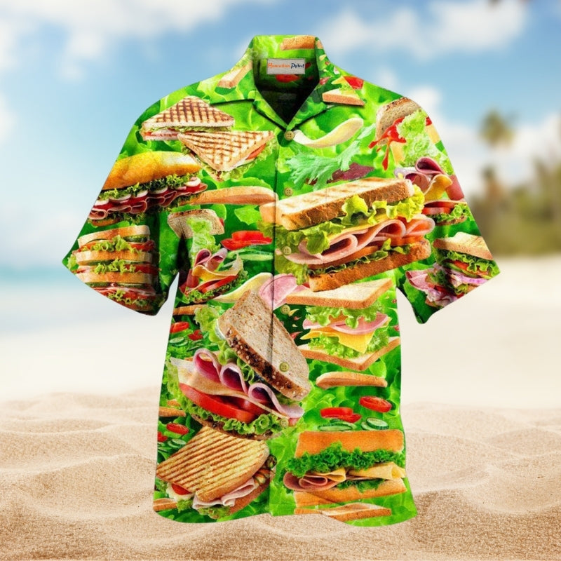 Love And A Tasty Sandwich Hawaiian Shirt For Coastal Gatherings Flavor Fans And Relaxed Summer Style