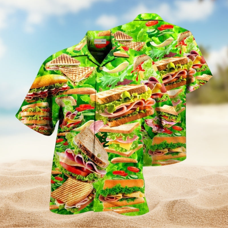 Love And A Tasty Sandwich Hawaiian Shirt For Coastal Gatherings Flavor Fans And Relaxed Summer Style