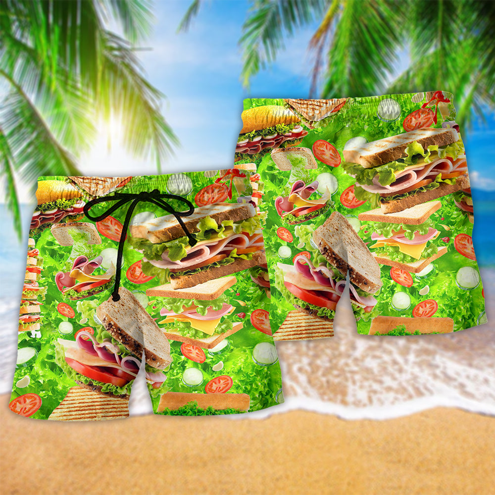 Sandwich Food Beach Shorts Pattern Detail For Weekend Travel And Easy Warm Weather Wear