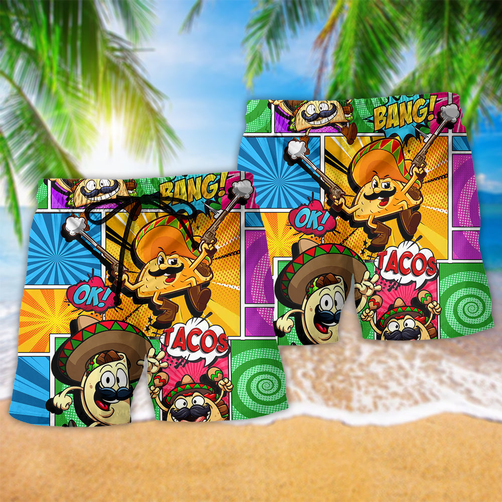 Taco Food Beach Shorts Pattern Detail For Leisure Travel And Memorable Gift Ideas