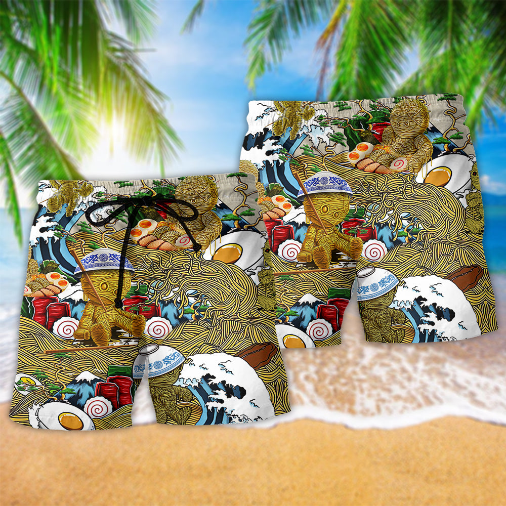 Ramen Bowl Egg Beach Shorts Pattern Detail For Leisure Travel And Everyday Comfort