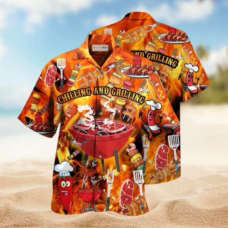 Chilling And Grilling BBQ Party Hawaiian Shirt For Tropical Trips Food Fans And Cheerful Summer Outings