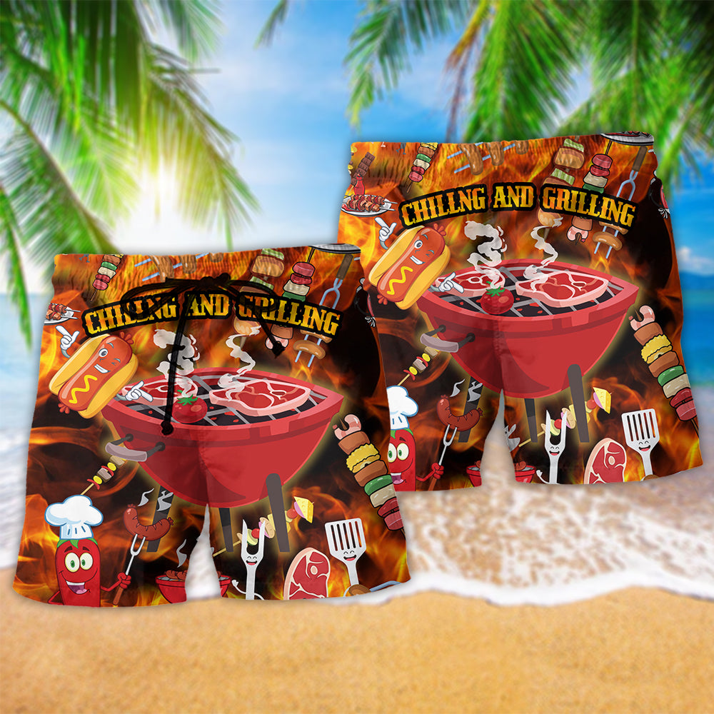 Food BBQ Chilling And Grilling Party Red Beach Shorts Design Detail For Coastal Escapes And Daily Wear