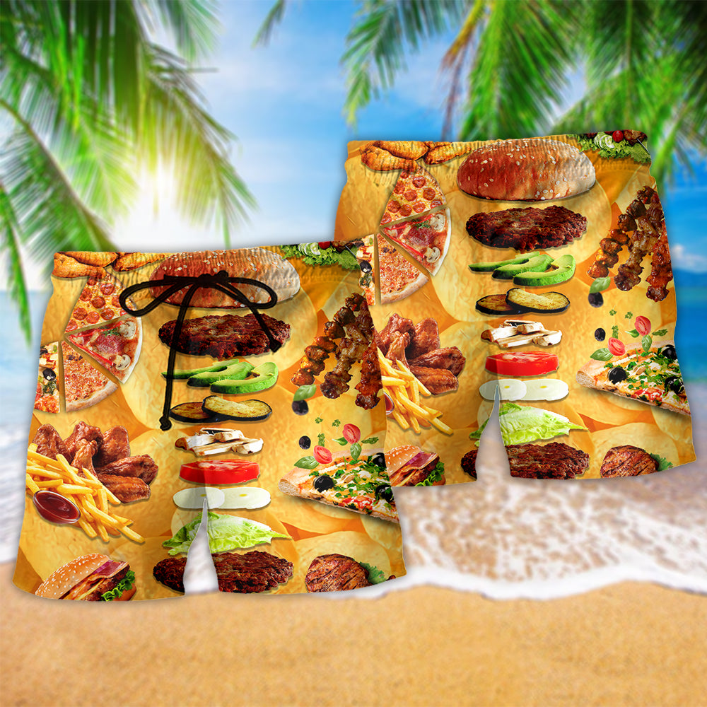 Fast Food Delicious Beach Shorts Pattern Detail For Sunny Day Activities And Memorable Gift Ideas