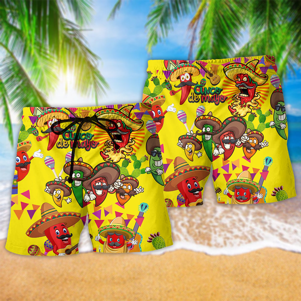 Chili Pepper Hot Food Beach Shorts Pattern Detail For Holiday Travel And Leisure And Relaxation